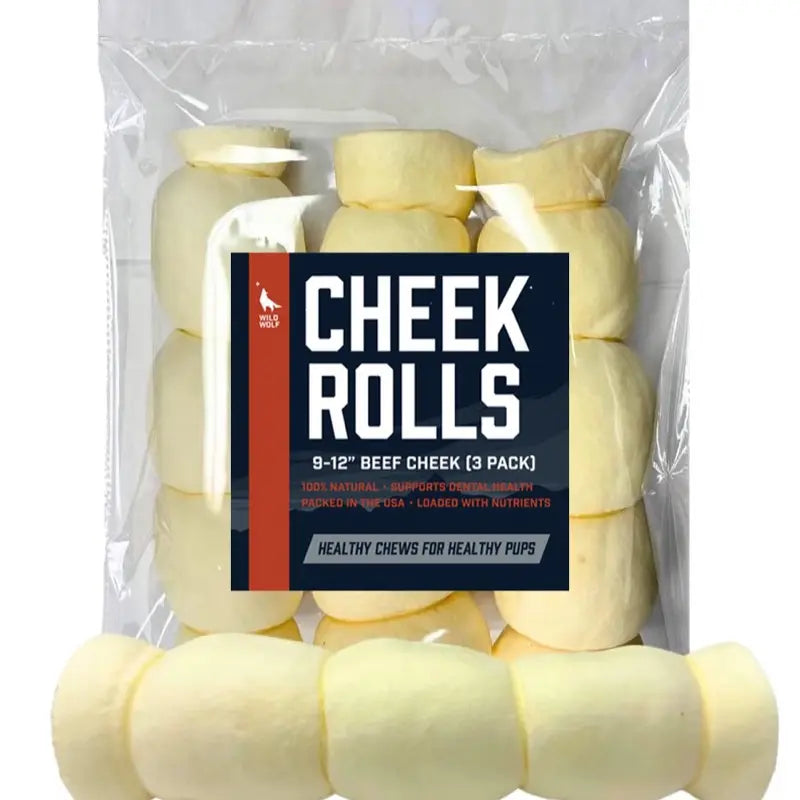 Beef Collagen Cheek Rolls for Large Dogs (3 Pack) - 100% Natural, Extra-Thick, Single-Ingredient, Long-Lasting Treats for Aggressive Chewers