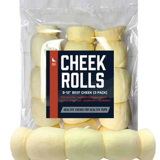 Beef Collagen Cheek Rolls for Large Dogs (3 Pack) - 100% Natural, Extra-Thick, Single-Ingredient, Long-Lasting Treats for Aggressive Chewers