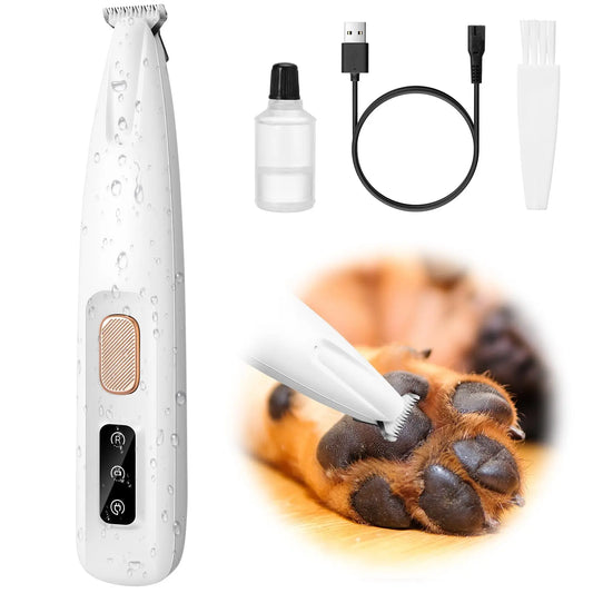 Dog Paw Trimmer with LED Light, Upgraded Paw Trimmer for Dogs, Electric Dog Clippers for Groomming with Led Display, Waterproof Low Noise Pet Hair Shaver for Dogs Cats
