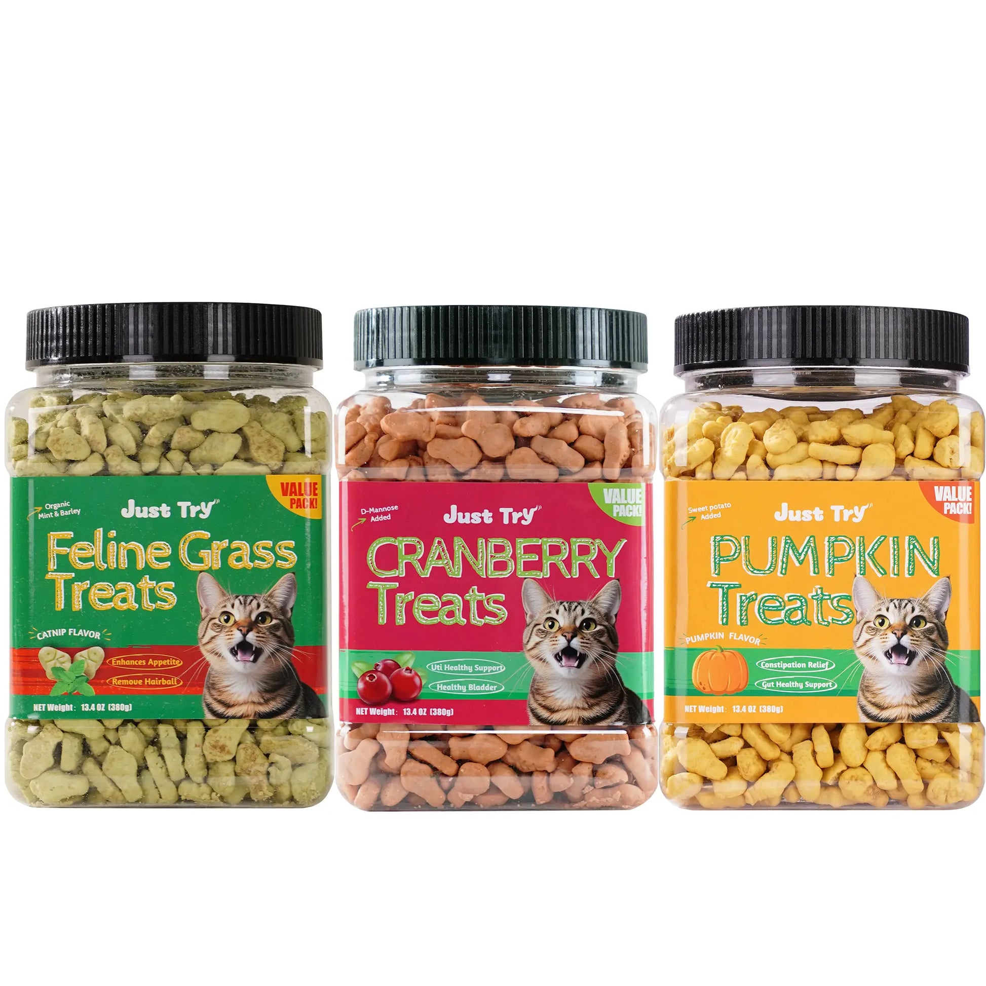 Petlovers Natural Salmon Flavor Cat Grass Treats - 13.4 OZ Healthy Snacks for Dental and Hairball Control, Ideal for Training