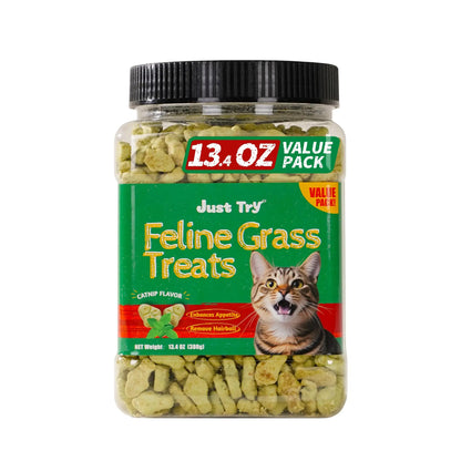 Petlovers Natural Salmon Flavor Cat Grass Treats - 13.4 OZ Healthy Snacks for Dental and Hairball Control, Ideal for Training