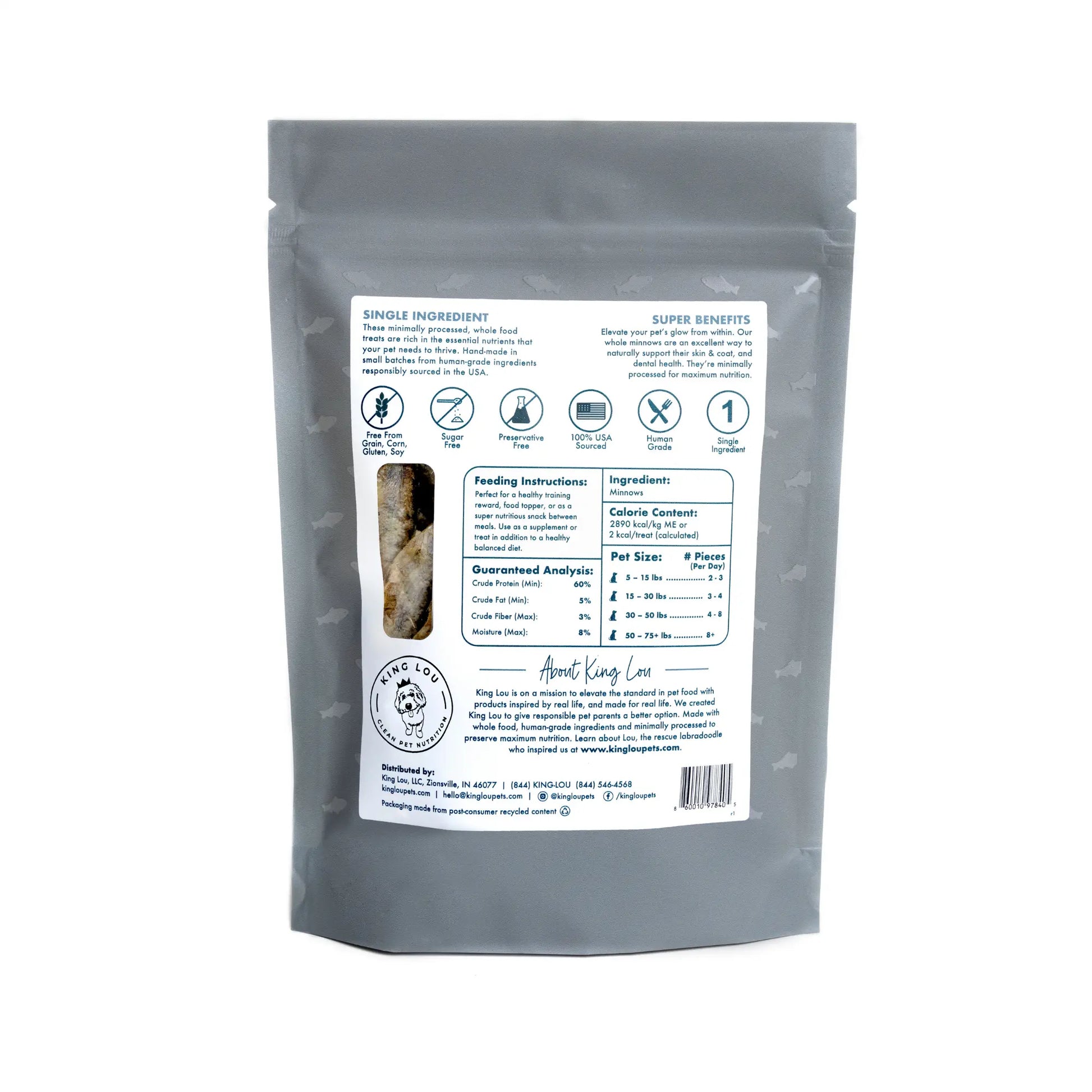 King Lou Whole Minnows - Freeze-Dried Raw Snack for Dogs and Cats, 100% USA Sourced, Human Grade, Single Ingredient Natural Treats