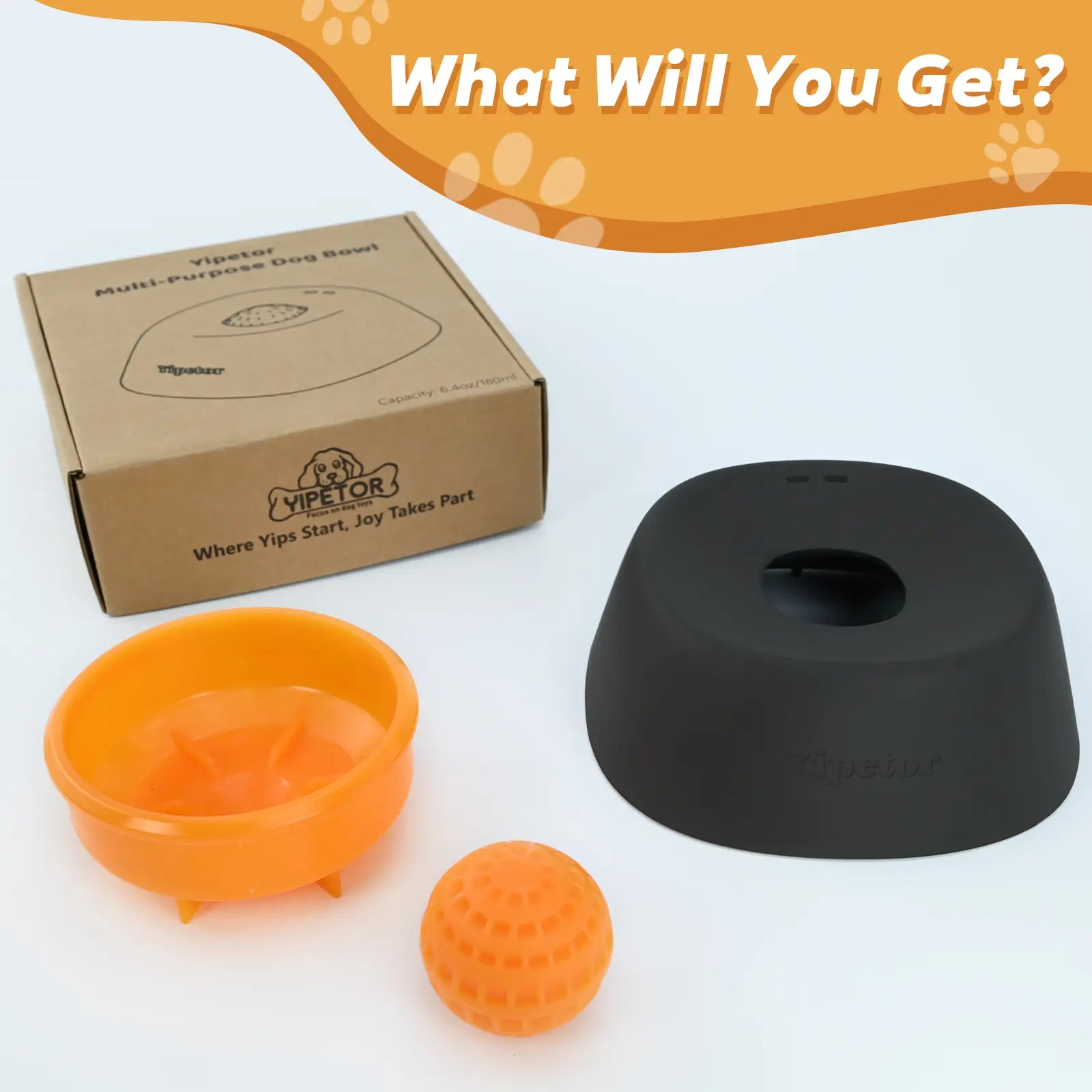Yipetor Slow Feeder Dog Bowls for Liquid Treat, [Built-In Rolling Ball] No Spill Bone Broth Dog Licking Bowl, Multi-Purpose Puppy Yogurt Feeder Bowl for All Breeds Dietary Supplement/Post-Op Nutrition Feeding