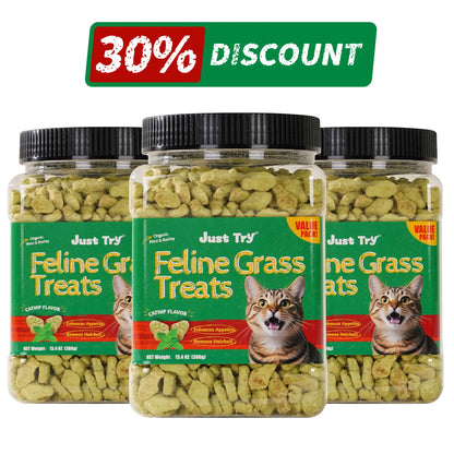 Petlovers Natural Salmon Flavor Cat Grass Treats - 13.4 OZ Healthy Snacks for Dental and Hairball Control, Ideal for Training