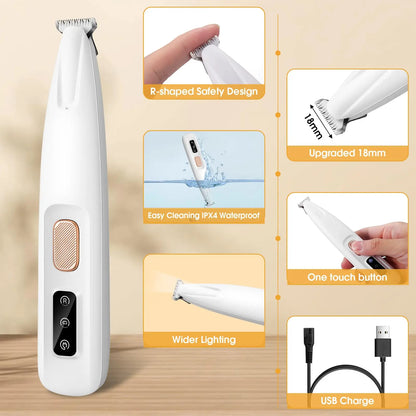Dog Paw Trimmer with LED Light, Upgraded Paw Trimmer for Dogs, Electric Dog Clippers for Groomming with Led Display, Waterproof Low Noise Pet Hair Shaver for Dogs Cats