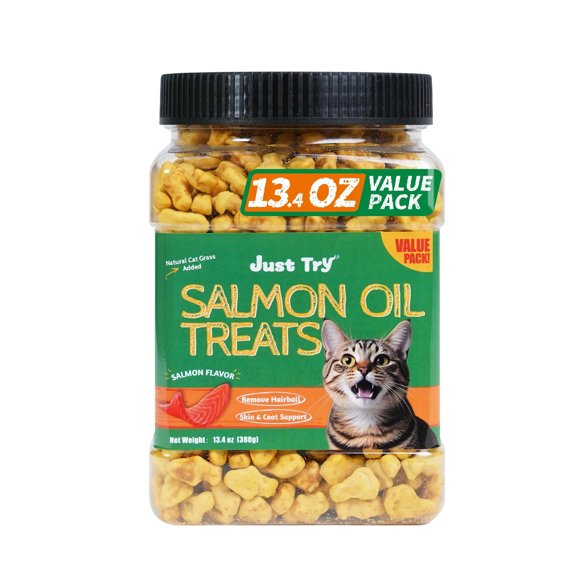 Petlovers Natural Salmon Flavor Cat Grass Treats - 13.4 OZ Healthy Snacks for Dental and Hairball Control, Ideal for Training