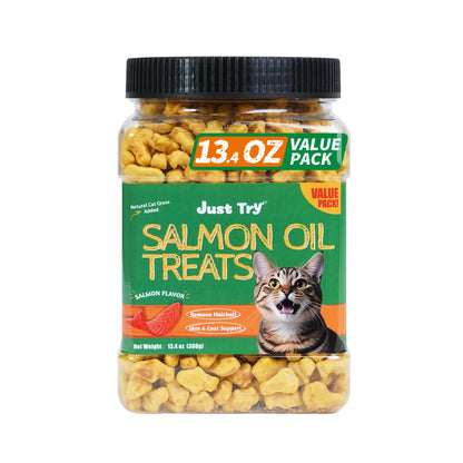 Petlovers Natural Salmon Flavor Cat Grass Treats - 13.4 OZ Healthy Snacks for Dental and Hairball Control, Ideal for Training