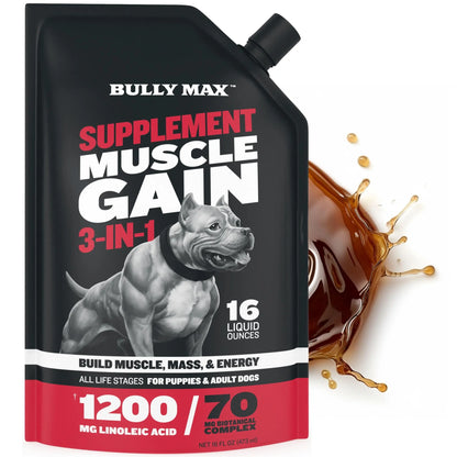 Bully Max 3-in-1 Liquid Dog Muscle Builder Supplement for Puppies and Adult Dogs - Veterinary-Approved Vitamins for Small and Large Breeds