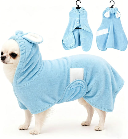 Quick-Drying Dog Bathrobe, Dog Bath Robe with Hood,Pet Dressing Gown with Adjustable Belly Band, Super-Absorbent Super-Soft Fabric,Quick Dry Dog Bathrobe for Small Medium Dogs & Cats,Reduces Drying Time