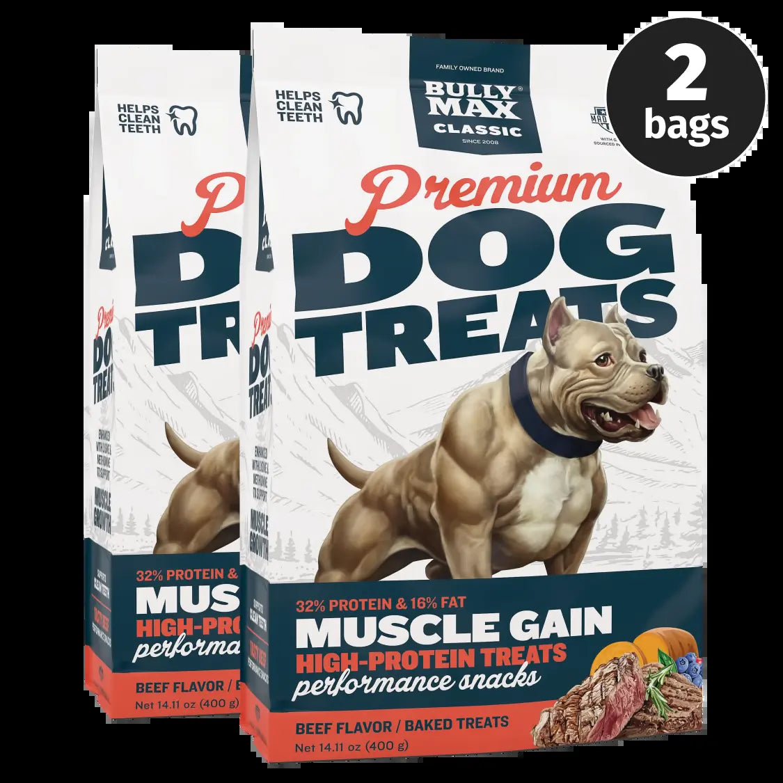 Bully Max Premium High-Protein Beef Baked Dog Treats for Puppies and Adults - 32% Protein, Real Meat, Vegetables, and BCAAs - 400g Bag