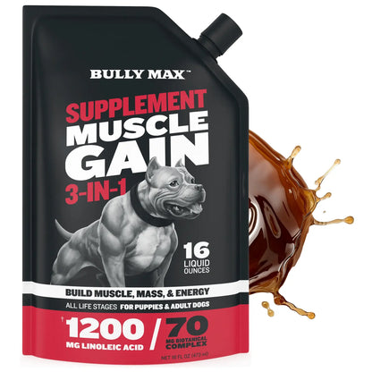 Bully Max 3-in-1 Liquid Dog Muscle Builder Supplement for Puppies and Adult Dogs - Veterinary-Approved Vitamins for Small and Large Breeds