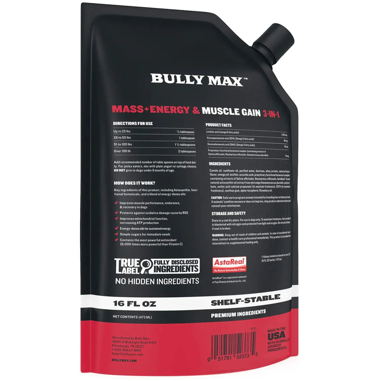 Bully Max 3-in-1 Liquid Dog Muscle Builder Supplement for Puppies and Adult Dogs - Veterinary-Approved Vitamins for Small and Large Breeds