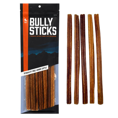 12-Inch All-Natural Bully Sticks (8 Oz./~5 Sticks) - Healthy, Low Odor Dog Chew Treats - Mixed Thickness, Lab-Tested, Hand-Inspected, and Packaged in the USA - High Protein Dog Treats