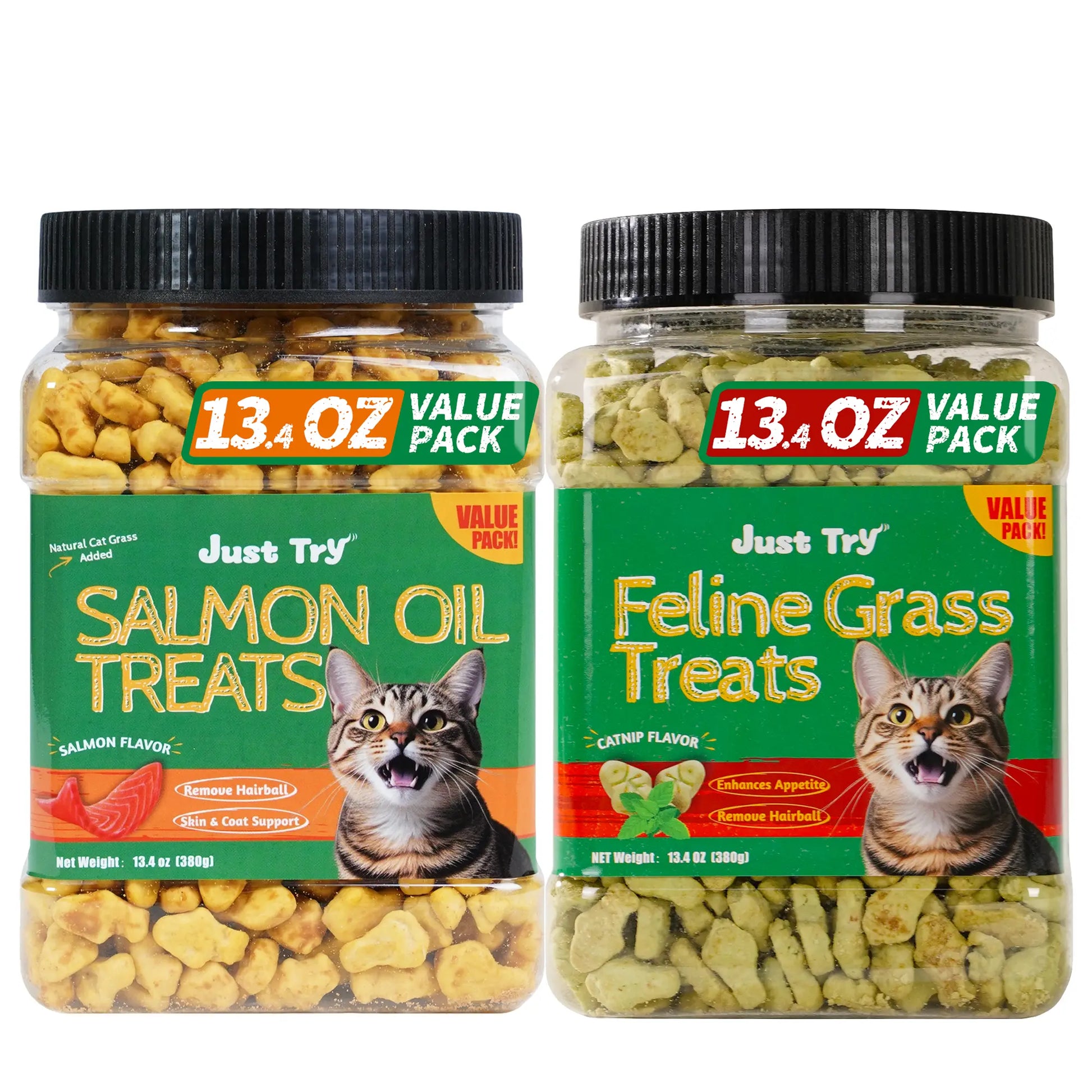 Petlovers Natural Salmon Flavor Cat Grass Treats - 13.4 OZ Healthy Snacks for Dental and Hairball Control, Ideal for Training