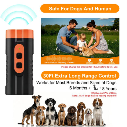 Ultrasonic Dog Barking Deterrent Training Tool - Usb-Rechargeable, Dual Emitter, 50Ft Range, 25Khz Frequency, Flashlight, Portable Grip, Kit Included for Indoor & Outdoor Dog Behavior Control