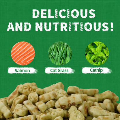 Petlovers Natural Salmon Flavor Cat Grass Treats - 13.4 OZ Healthy Snacks for Dental and Hairball Control, Ideal for Training