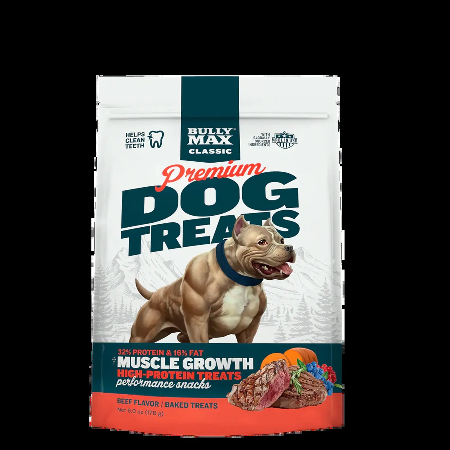 Bully Max Premium High-Protein Beef Baked Dog Treats for Puppies and Adults - 32% Protein, Real Meat, Vegetables, and BCAAs - 400g Bag