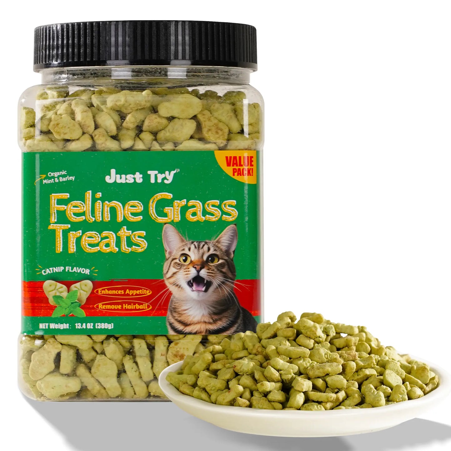 Petlovers Natural Salmon Flavor Cat Grass Treats - 13.4 OZ Healthy Snacks for Dental and Hairball Control, Ideal for Training