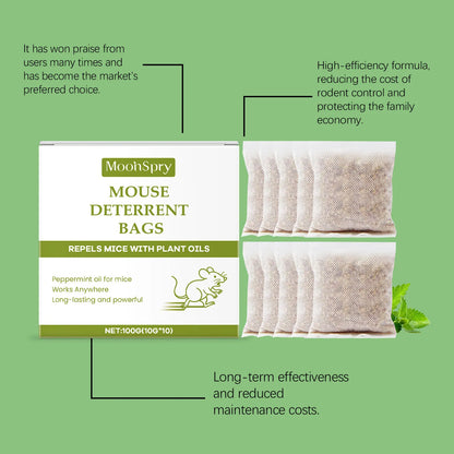 Mouse Repellent Pouches – Natural Rodent Deterrent with Peppermint Oil (10 Pouches) – Safe & Non-Toxic – Keep Mice Out of Homes, Garages, Warehouses & Cars – People & Pet Friendly